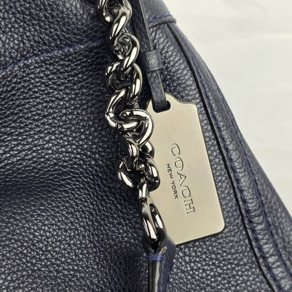 Coach Edie Turnlock Edie Shoulder Bag in Pebble Navy Blue Leather 13" x 11" x 5" - Picture 9 of 11